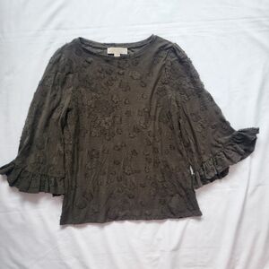 Michael Kors Floral Bell Sleeve Blouse Womens Size S Green Grunge Forest Fairy